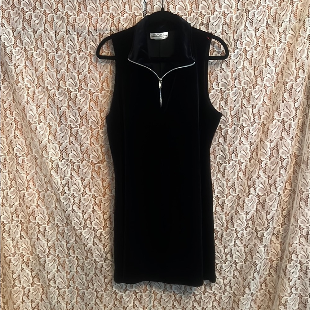 Black Velour Sleeveless Polo Dress